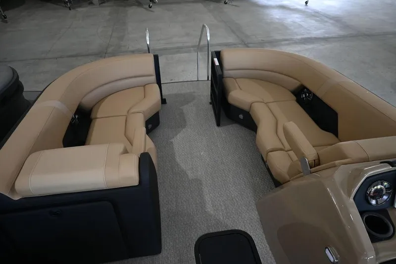 Slide: The Image of Luxurious beige seating in a 2026 Evotti 523QL boat interior. - 15