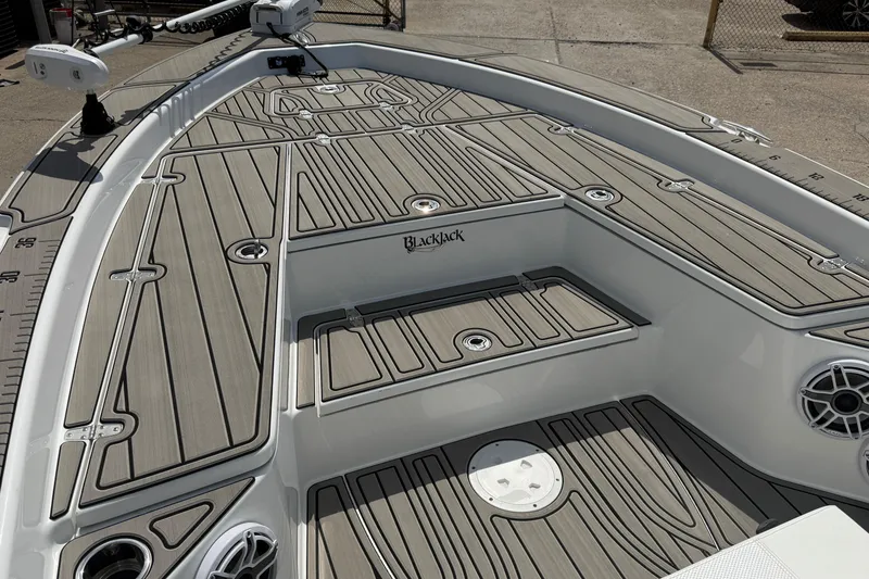 Slide: The Image of 2024 BlackJack 256 Bay boat deck with sleek, modern design and advanced features. - 12