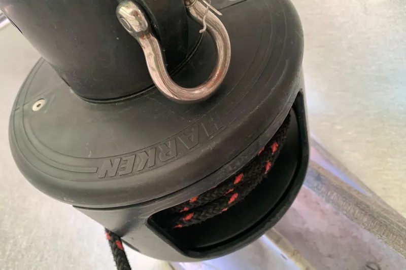 Slide: The Image of Close-up of a Harken sailboat winch on a 1984 Sabre 38. - 12