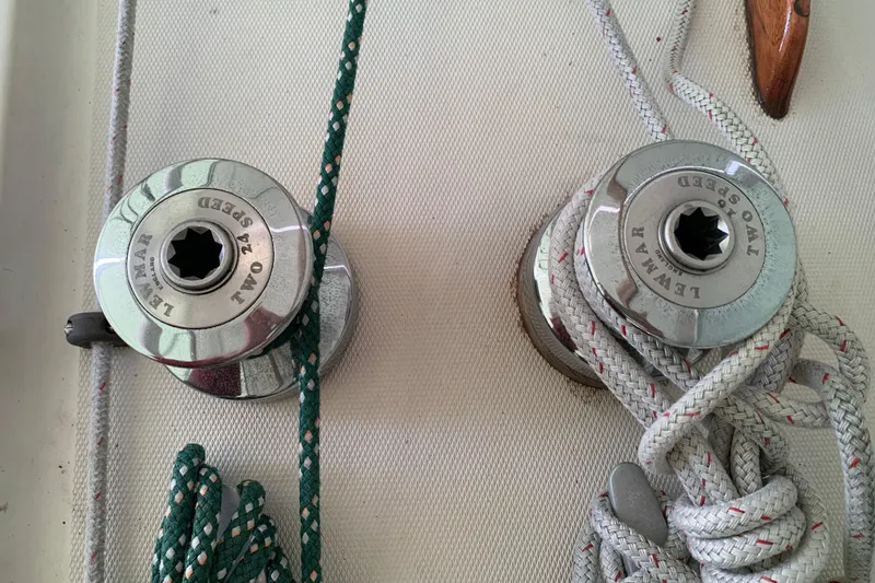 Slide: The Image of Two Lewmar winches with ropes on a 1984 Sabre 38 sailboat. - 25