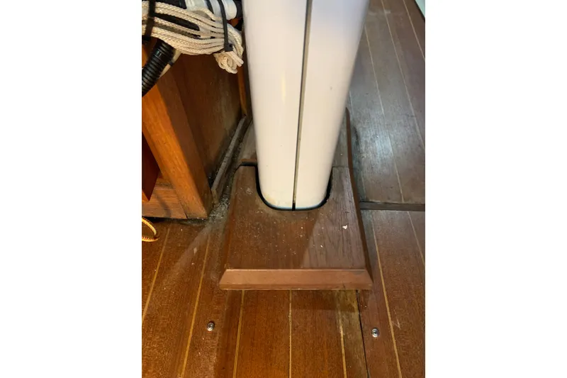 Slide: The Image of Interior mast step on 1984 Sabre 38 sailboat with wooden flooring. - 33