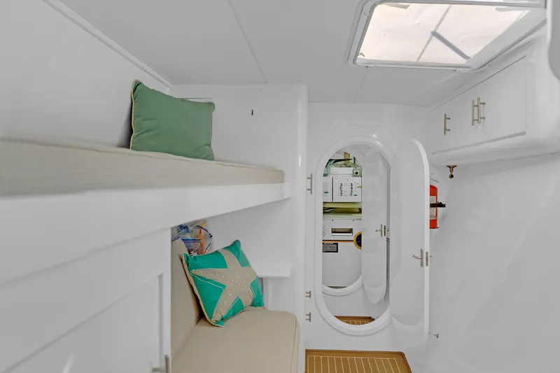 Slide: The Image of Interior of 1988 Kelsall Manannan Custom yacht with cozy seating and modern design. - 34