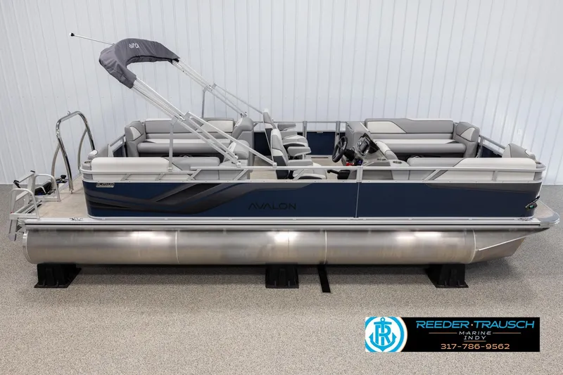 The Image of 2025 Avalon 2380 VEN pontoon boat with canopy, displayed indoors at Reeder-Trausch Marine. - 3
