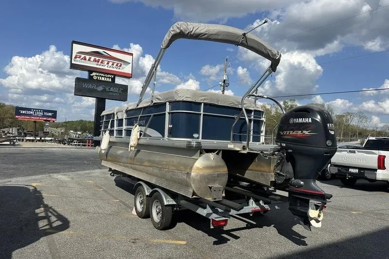 Slide: The Image of 2021 Godfrey Sweetwater 2186 C pontoon boat with Yamaha outboard motor on trailer. - 4
