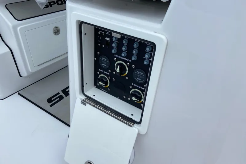 Slide: The Image of Control panel on a 2026 Sportsman Open 302 Center Console boat. - 22