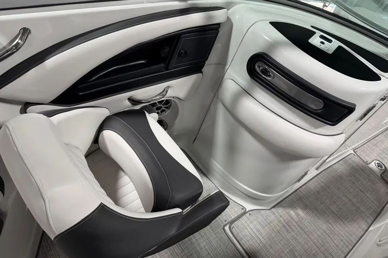 Slide: The Image of Interior of 2025 Crownline 280 SS boat, featuring sleek seating and modern design elements. - 22