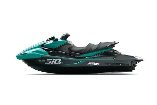Slide: The Image of 2026 Kawasaki Jetski Ultra 310LX-S, sleek design, side view, green and black color scheme. - 6