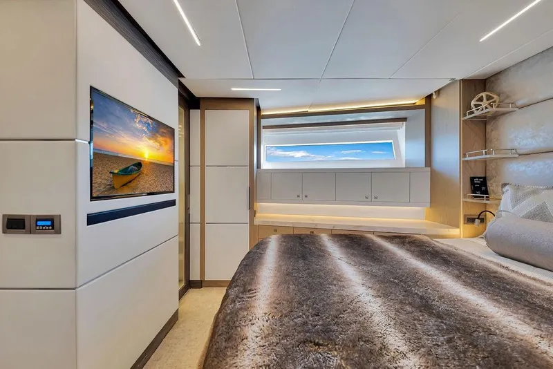 Slide: The Image of Luxurious interior of 2020 Hargrave C92 yacht with modern design and scenic window view. - 107