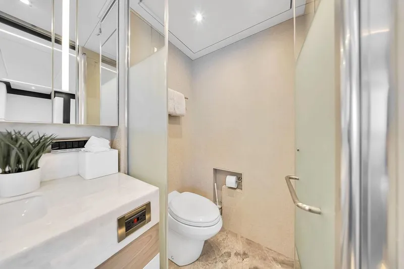 Slide: The Image of Luxurious bathroom on 2020 Hargrave C92 yacht with modern fixtures and elegant design. - 131