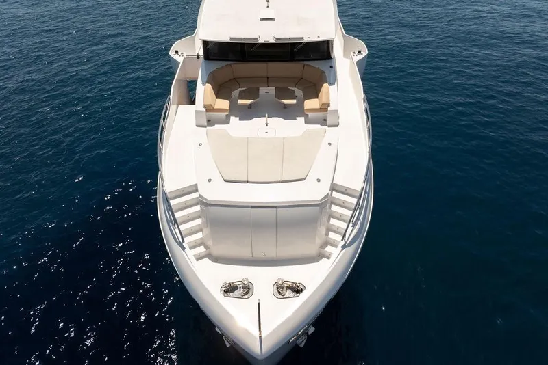 Slide: The Image of Luxurious 2020 Hargrave C92 yacht on calm blue water, aerial view. - 18
