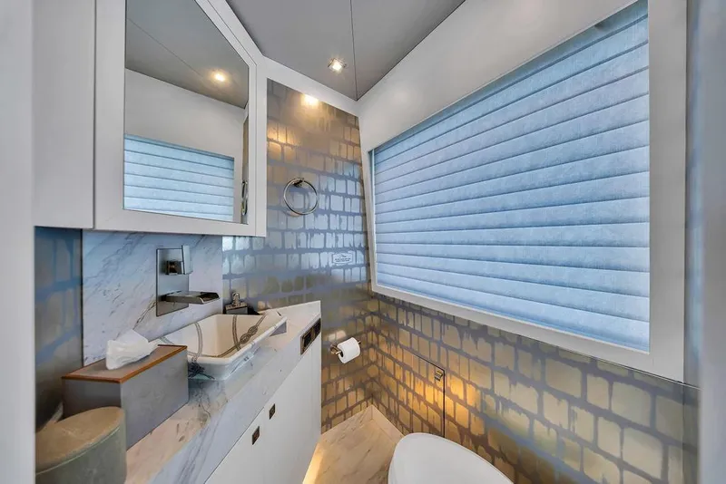Slide: The Image of Luxurious bathroom on 2020 Hargrave C92 yacht with modern fixtures and elegant design. - 89