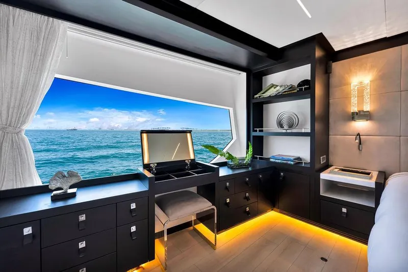 Slide: The Image of Luxurious interior of 2020 Hargrave C92 yacht with ocean view through large window. - 94