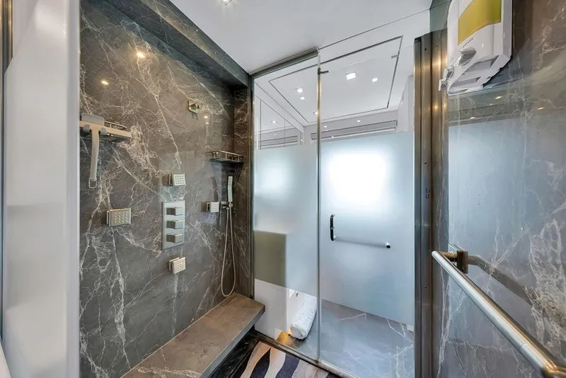 Slide: The Image of Luxurious marble shower in 2020 Hargrave C92 yacht bathroom. - 97