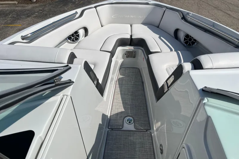 Slide: The Image of 2026 Crownline 270 SS boat interior with sleek seating and modern design. - 5