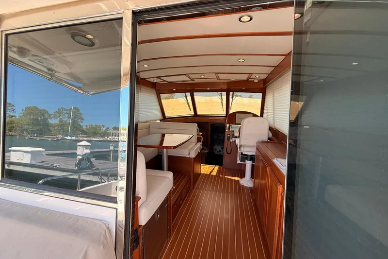 Slide: The Image of Interior view of 2022 Sabre 38 Salon Express yacht with elegant wood finish. - 17