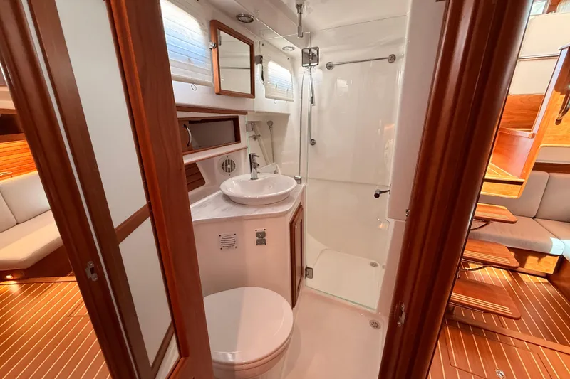 Slide: The Image of Luxurious bathroom interior of 2022 Sabre 38 Salon Express yacht with modern amenities. - 47
