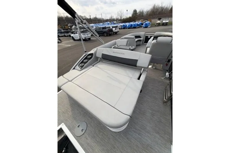 Slide: The Image of 2021 Bennington 22 SSBX pontoon boat with spacious seating and modern design. - 19