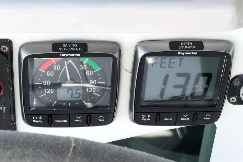 Slide: The Image of Raymarine sailing instruments and depth sounder on 2004 Lagoon 380 catamaran. - 37