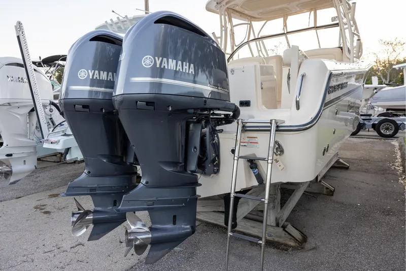Slide: The Image of 2018 Grady-White Freedom 285 boat with twin Yamaha outboard engines. - 3