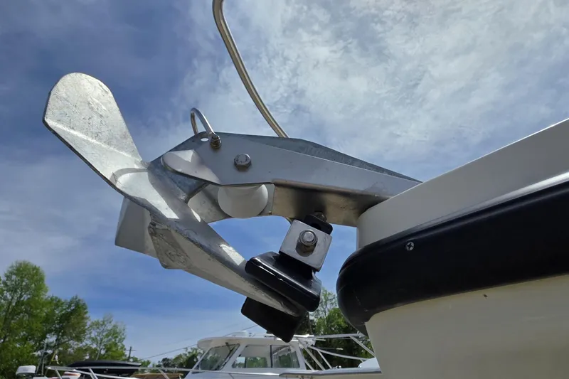 Slide: The Image of Close-up of a 2018 Rosborough 22 Cape Breton boat anchor against a blue sky. - 8