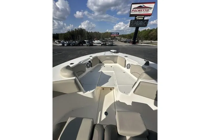 Slide: The Image of 2024 Key West 291 FS boat seating with cushioned backrests and armrests. - 17