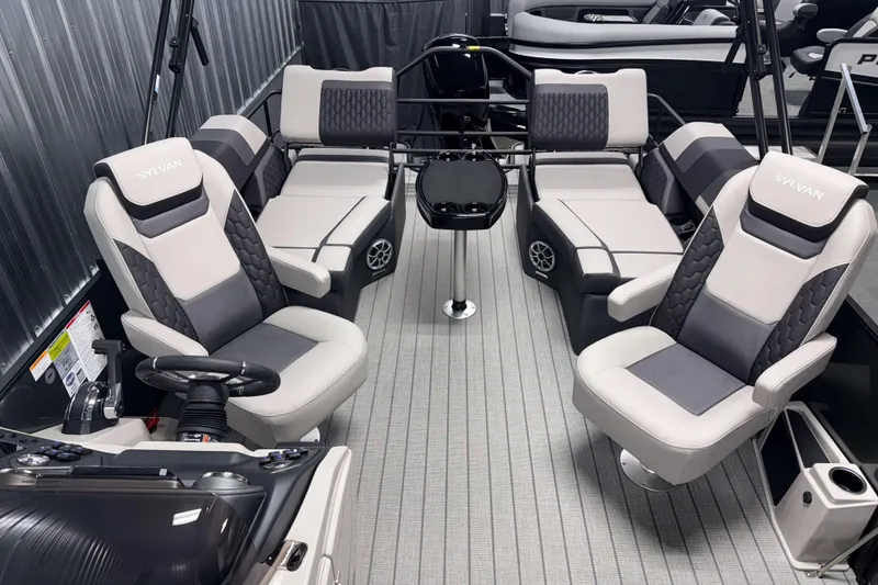 Slide: The Image of 2026 Sylvan L1 LZ boat interior with luxurious seating and modern design. - 18