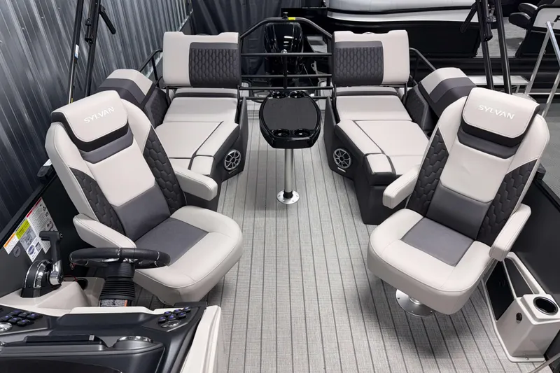 Slide: The Image of 2026 Sylvan L1 LZ boat interior with luxurious seating and modern design. - 18