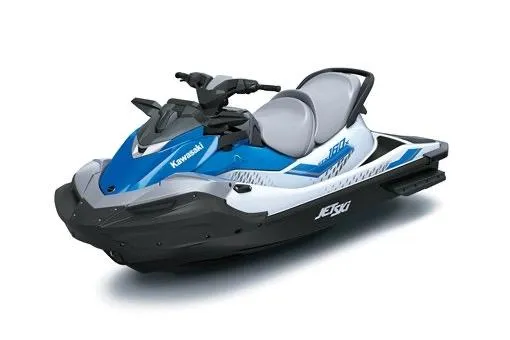 Slide: The Image of 2026 Kawasaki Jetski STX 160X in blue and white, side view. - 10
