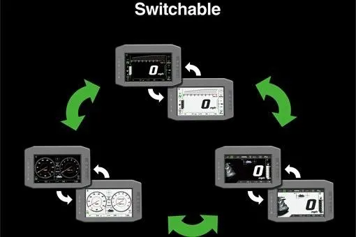 Slide: The Image of Switchable display modes for 2026 Kawasaki Jetski STX 160X dashboard interface. - 14