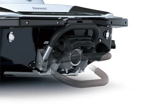 Slide: The Image of 2026 Kawasaki Jetski STX 160X rear view showcasing engine and exhaust system. - 16