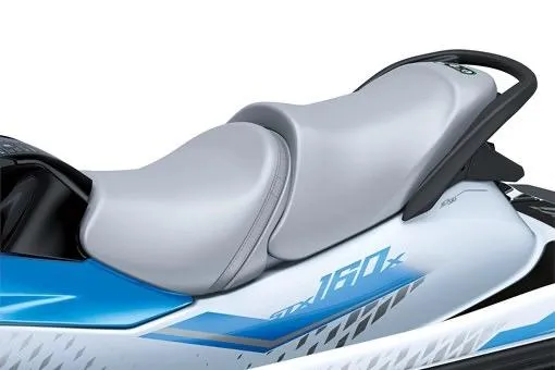 Slide: The Image of 2026 Kawasaki Jetski STX 160X with sleek blue and white design, featuring a comfortable seat. - 5