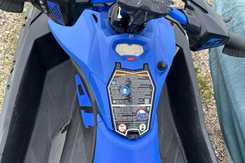 Slide: The Image of 2022 Sea-Doo Spark Trixx 2up, blue dashboard and controls, close-up view. - 10