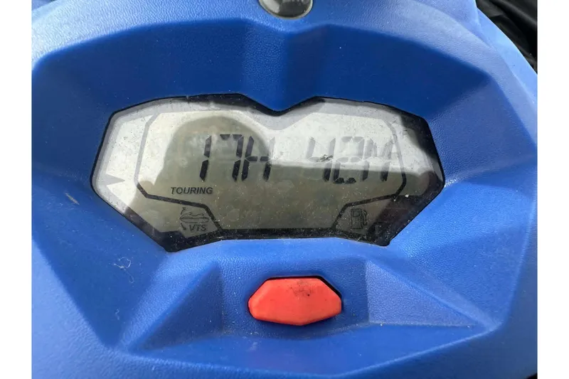 Slide: The Image of Close-up of 2022 Sea-Doo Spark Trixx 2up dashboard display showing speed and fuel level. - 11
