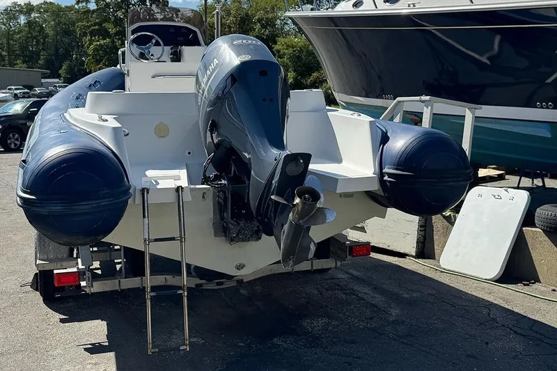 Slide: The Image of 2020 AB Inflatables Oceanus 21 VST boat with Yamaha outboard motor on trailer. - 11