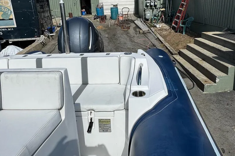 Slide: The Image of 2020 AB Inflatables Oceanus 21 VST boat interior with seating and outboard motor. - 31