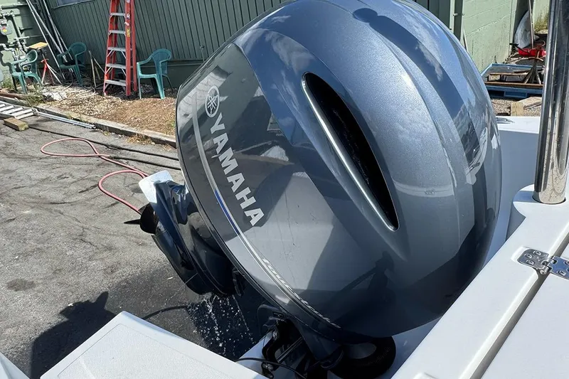Slide: The Image of Yamaha outboard motor on 2020 AB Inflatables Oceanus 21 VST boat, dockside view. - 33