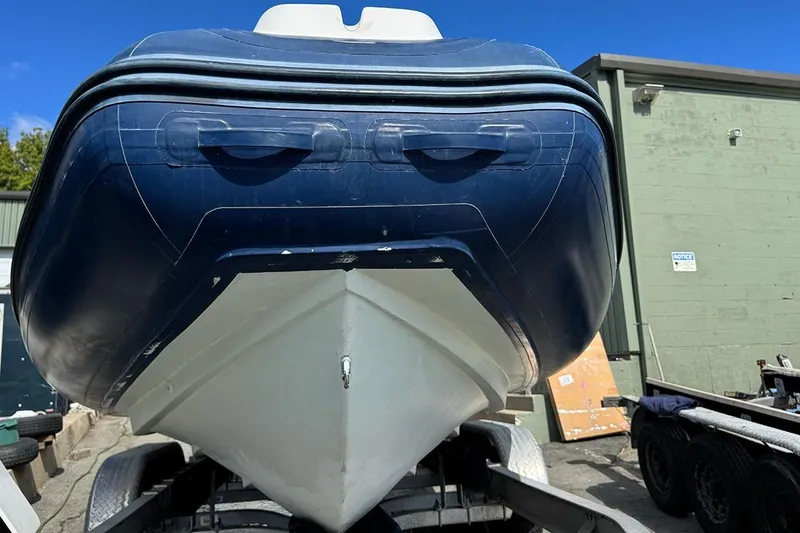 Slide: The Image of 2020 AB Inflatables Oceanus 21 VST boat on trailer, front view. - 4