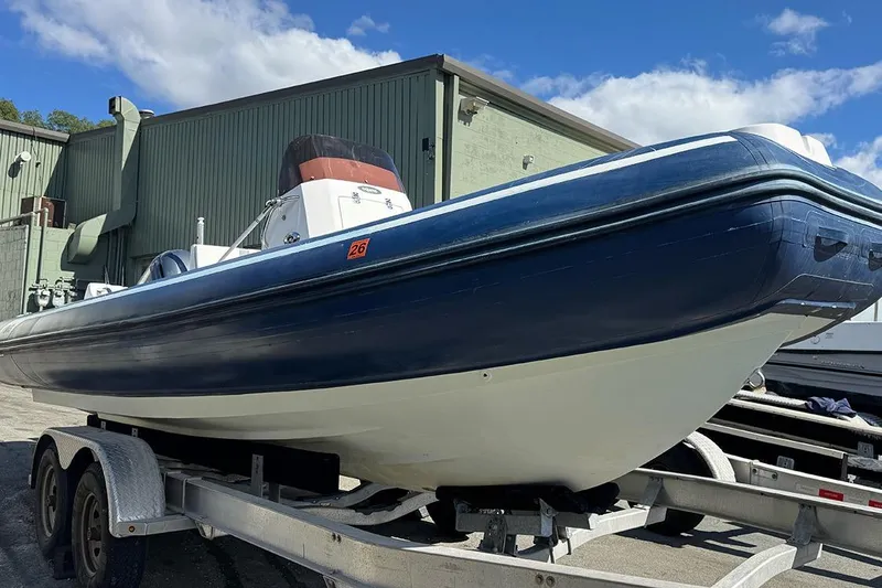 Slide: The Image of 2020 AB Inflatables Oceanus 21 VST boat on trailer, parked outdoors. - 5