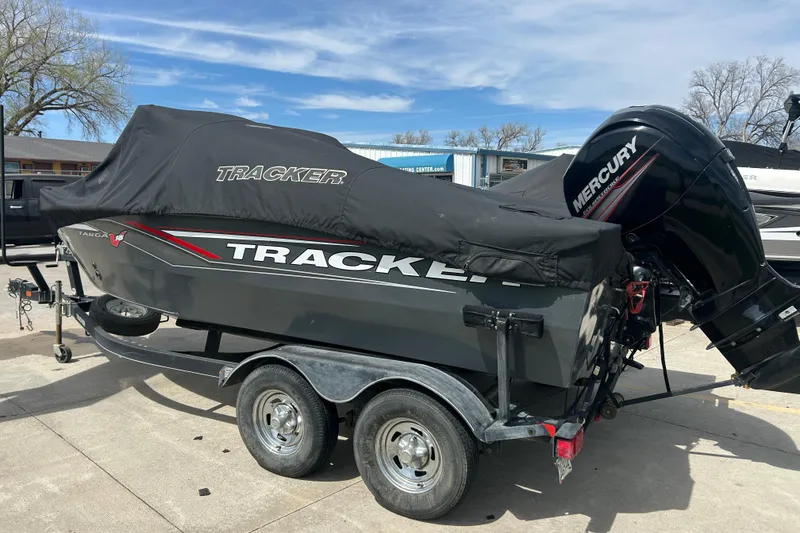 Slide: The Image of 2017 Tracker Targa V-18 Combo boat with cover and Mercury outboard motor. - 9