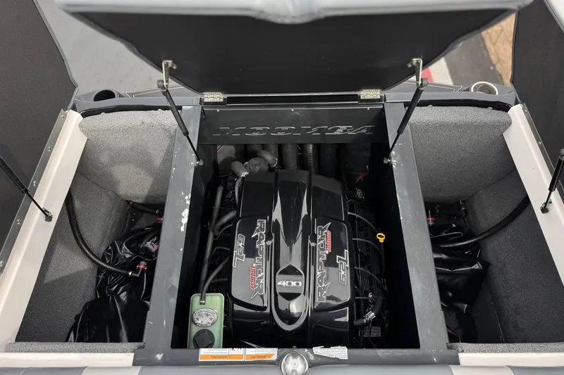 Slide: The Image of 2016 Moomba Craz engine compartment featuring a powerful Raptor 400 motor. - 20
