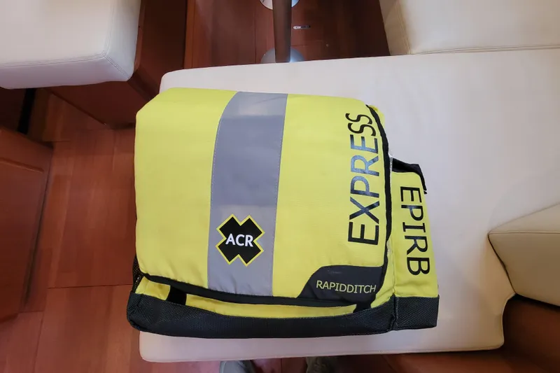 Slide: The Image of Yellow ACR EPIRB bag on Beneteau Oceanis 45 yacht interior, 2015 model. - 51