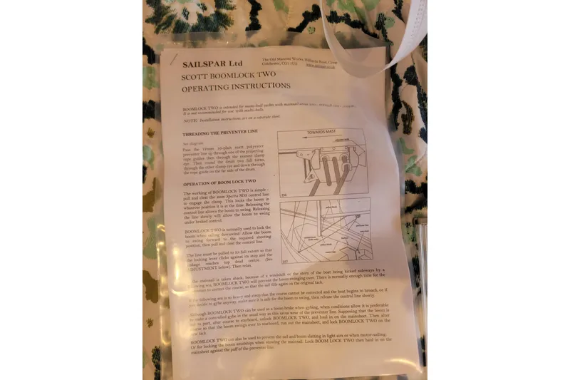 Slide: The Image of Operating instructions for Sailspar Ltd Scott Boomlock Two on patterned fabric background. - 55