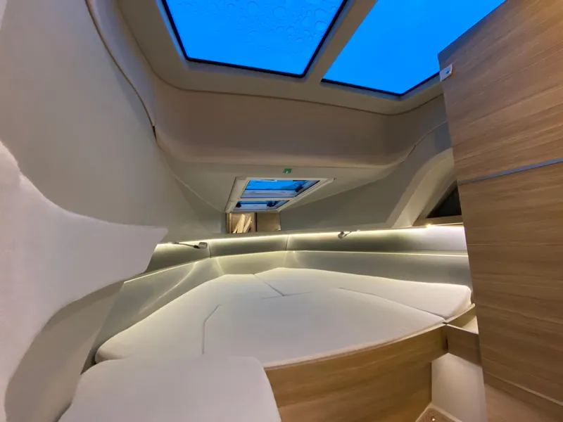 Slide: The Image of Interior cabin of 2025 Saxdor 320 GTC with skylights and modern design. - 18