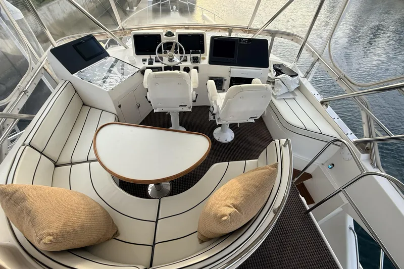 Slide: The Image of Luxurious 2003 Mikelson Sportfisher yacht interior with helm, seating, and navigation equipment. - 20