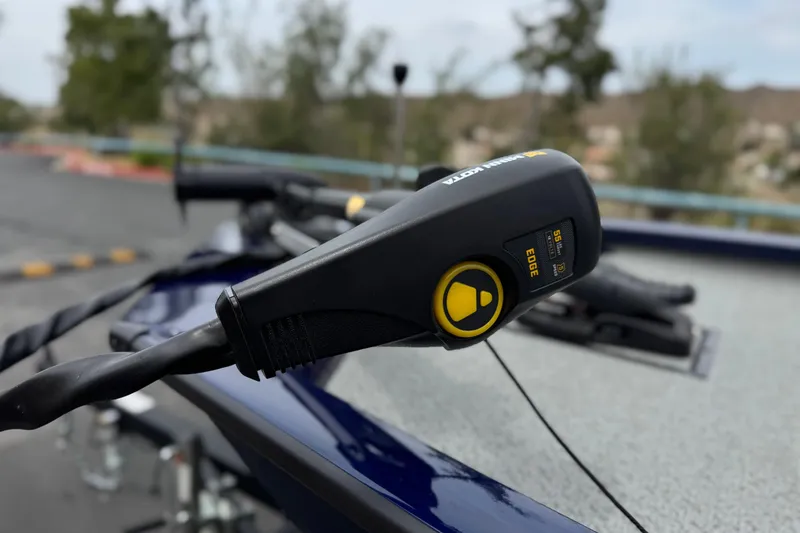 Slide: The Image of Close-up of a Minn Kota trolling motor on a 2024 G3 Sportsman 1710 boat. - 9