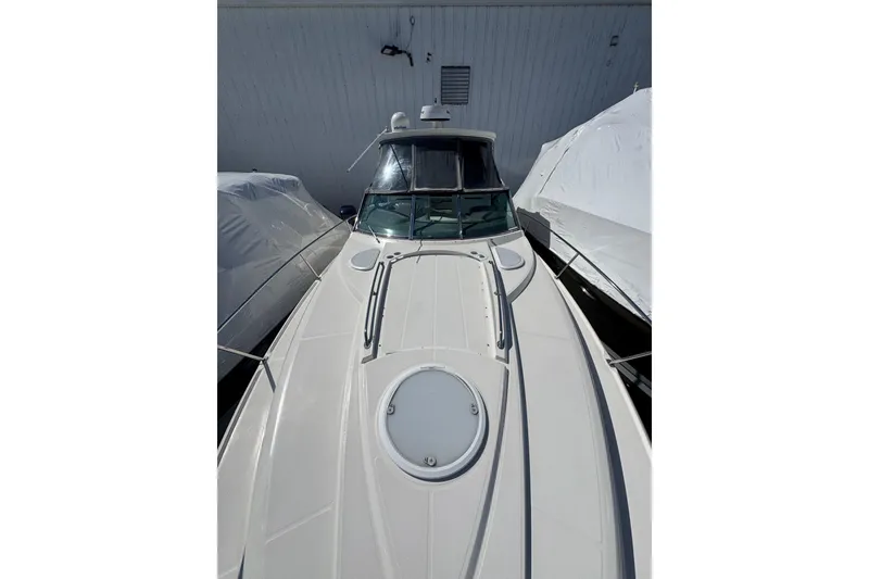 Slide: The Image of Close-up of 2009 Monterey 320 Sport Yacht deck with two circular fittings. - 62
