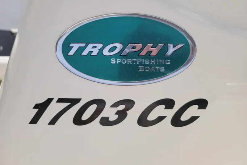 Slide: The Image of 2010 Trophy 1703 Center Console sportfishing boat logo and model number. - 29