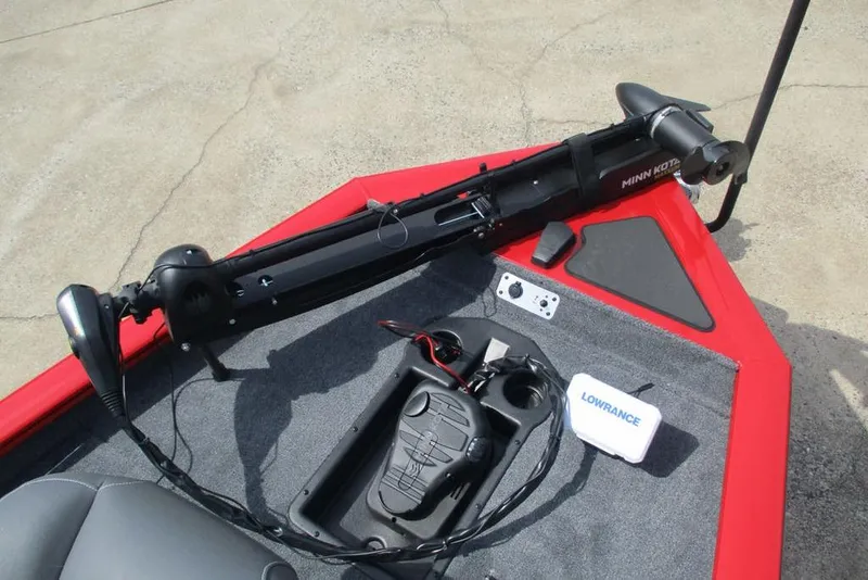 Slide: The Image of 2026 Tracker Pro Team 175 boat deck with Minn Kota trolling motor and Lowrance equipment. - 9