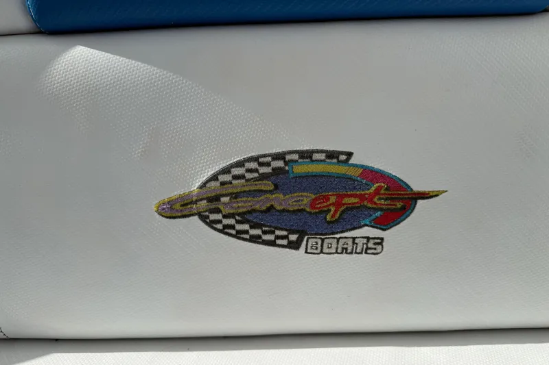 Slide: The Image of Logo of Concept Boats on white upholstery, 2006 Concept 30 PF Open Fish. - 25