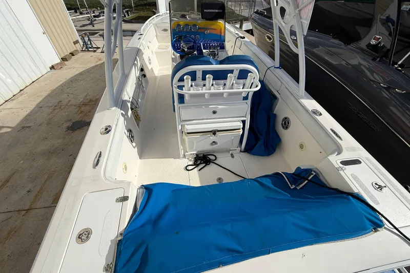 Slide: The Image of 2006 Concept 30 PF Open Fish boat interior with blue seating and control panel. - 9